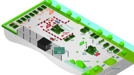 Een plattegrond van het recyclagepark.